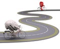 Human brain and heart with arms and legs on bicycle on the road