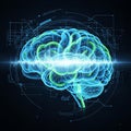 Of a human brain with holographic elements featuring luminous blue and green Royalty Free Stock Photo
