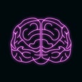 Human brain icon, concept cartoon vector illustration, neon glow isolated on black, healthy mental lifestyle stable