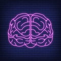 Human brain icon, concept cartoon vector illustration, neon glow isolated on black, healthy mental lifestyle stable