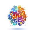 Human brain icon. Splash paint