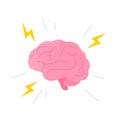 Human brain illustration. Brain with flashes of lightning and rays. Finding an idea or solving a problem. Royalty Free Stock Photo