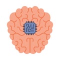 Human Brain with Implanted Chip as Future Nanotechnology Vector Illustration