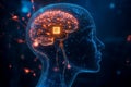 Human brain with implanted neural ink chip implanted, Neural connection to computer, Neuro engineering. neuralink