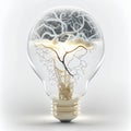 Human brain inside a light bulb. AI generated