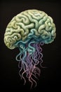 human brain with jellyfish tentacles