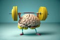 The human brain lifts a heavy dumbbell. Memory training concept. Generative ai