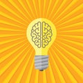 Human brain in lightbulb lamp - concept banner design. Creative idea inspiration.