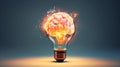 Human brain lightbulb new ideas concept Generative AI Royalty Free Stock Photo