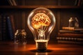 Human brain lightbulb new ideas concept. Generative AI Royalty Free Stock Photo