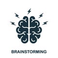 Human Brain with Lightning, Brainstorming Concept Silhouette Icon. Brainstorm Glyph Pictogram. Think about Creative Idea