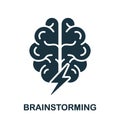 Human Brain with Lightning, Brainstorming Concept Silhouette Icon. Brainstorm Glyph Pictogram. Think about Creative Idea