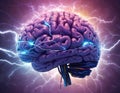 Human Brain With Lightning Flashes, Abstract Background