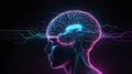Human brain connected to digital interfaces, glowing neon data streams Royalty Free Stock Photo