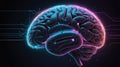 Human brain connected to digital interfaces, glowing neon data streams Royalty Free Stock Photo