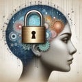 human brain, lock, prejudice and questioning background