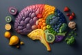 Human brain made of fruits and vegetables. Generative AI Royalty Free Stock Photo