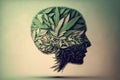 human brain made of hemp (medical marijuana, cannabis) leaves. generated by AI