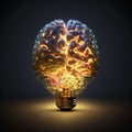 Human brain made in shape of glowing light bulb Royalty Free Stock Photo