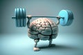 Human brain made of steel lifting a heavy dumbbell. Mind training concept Royalty Free Stock Photo