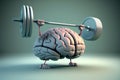 Human brain made of steel lifting a heavy dumbbell. Mind training concept Royalty Free Stock Photo