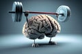 Human brain made of steel lifting a heavy dumbbell. Mind training concept Royalty Free Stock Photo