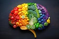 Human brain made of variety of colorful vegetables, concept of vegetarian, vegan, healthy nutrition - Ai Generative