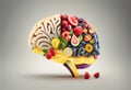 Human brain made of vegetables and fruits on black background. 3d illustration Royalty Free Stock Photo