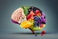 Human brain made of vegetables and fruits on black background. 3d illustration Royalty Free Stock Photo