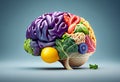 Human brain made of vegetables and fruits on black background. 3d illustration Royalty Free Stock Photo