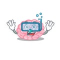 Human brain mascot design concept wearing diving glasses