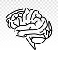 Human brain or mind side view line art vector icon on a transparent background Royalty Free Stock Photo