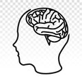 Human brain or mind side view line art vector icon on a transparent background
