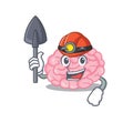 Human brain miner cartoon design concept with tool and helmet