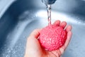 Human Brain Model Being Washed Under Faucet in Sink Royalty Free Stock Photo