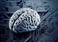 Human brain on computer circuit board Royalty Free Stock Photo