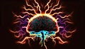 Human brain neon glowing headache concept, pain in human head with colorful stress illustration