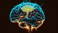 Human brain neon glowing headache concept, pain in human head with colorful stress illustration