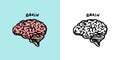 Human brain. Nervous system. Retro vector illustration for woodcut or print. Hand drawn sketch. Royalty Free Stock Photo