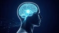 Human brain with neural connections glowing human head silhouette Royalty Free Stock Photo