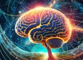 Human brain obtaining energy through space, communication via artificial intelligence Royalty Free Stock Photo