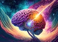 Human brain obtaining energy through space, communication via artificial intelligence Royalty Free Stock Photo