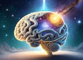 Human brain obtaining energy through space, communication via artificial intelligence