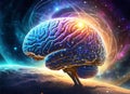 Human brain obtaining energy through space, communication via artificial intelligence Royalty Free Stock Photo