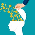 The human brain opened with a coin spurting out. Success concept. vector illustration