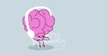 Human brain organ using laptop listening music with headphones relax freelance concept kawaii style pink cartoon