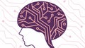 Human brain outline with circuit board design, symbolizing AI and neurological thought, vector design Generative AI Royalty Free Stock Photo