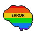 Human brain painted with LGBT flag labeled error. Illustration.