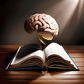 Human brain sitting on an open book - ai generated image Royalty Free Stock Photo