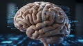 Human brain processes signals then merges with artificial intelligence network Royalty Free Stock Photo